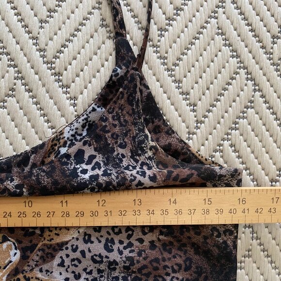 VTG Y2K Womens Cheetah Print Sheer Dress 5/6 Handkerchief Hem Fairy Boho Animal - Picture 9 of 10
